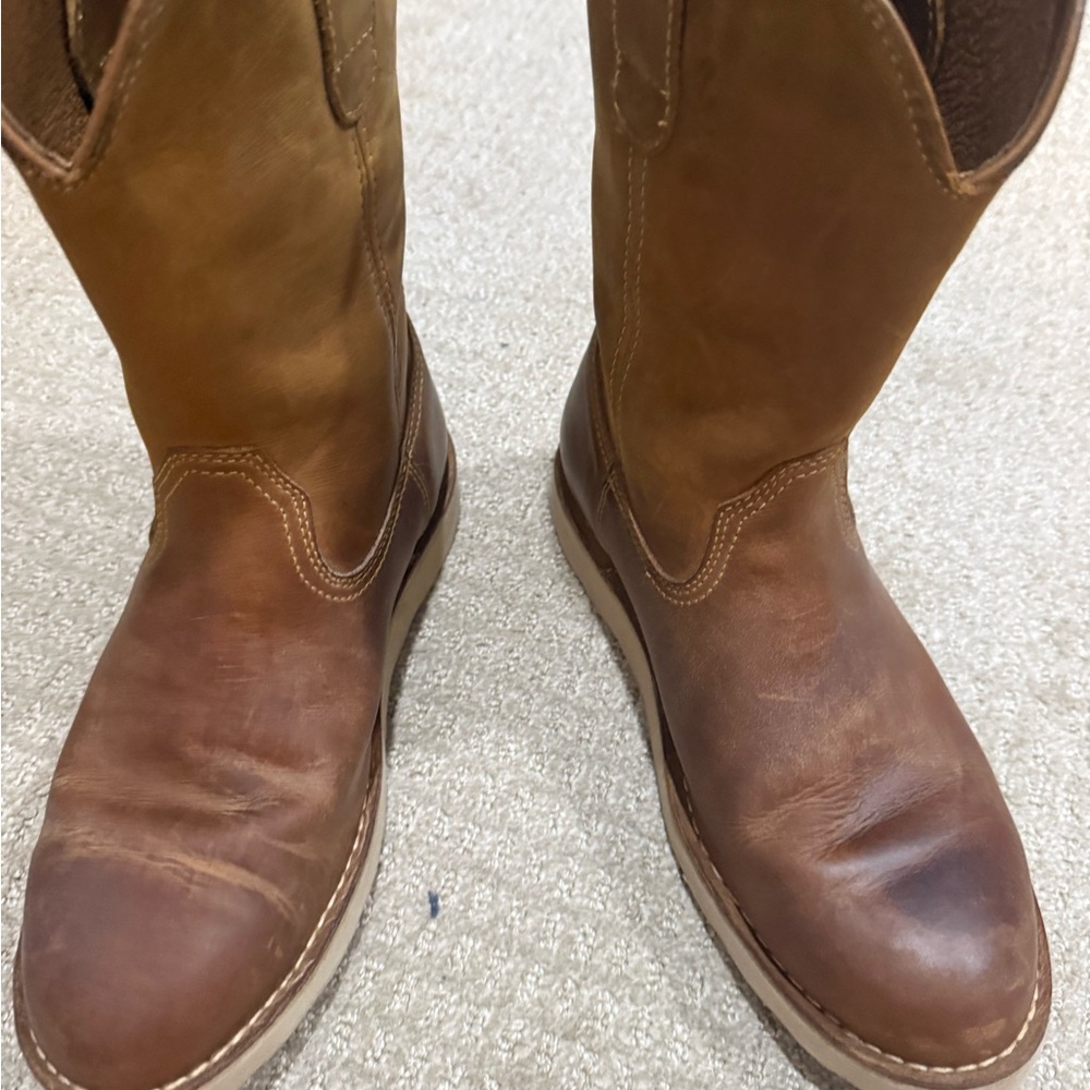 Men's Brown Leather Pull-On Work Boots - Classic Tan/Brown